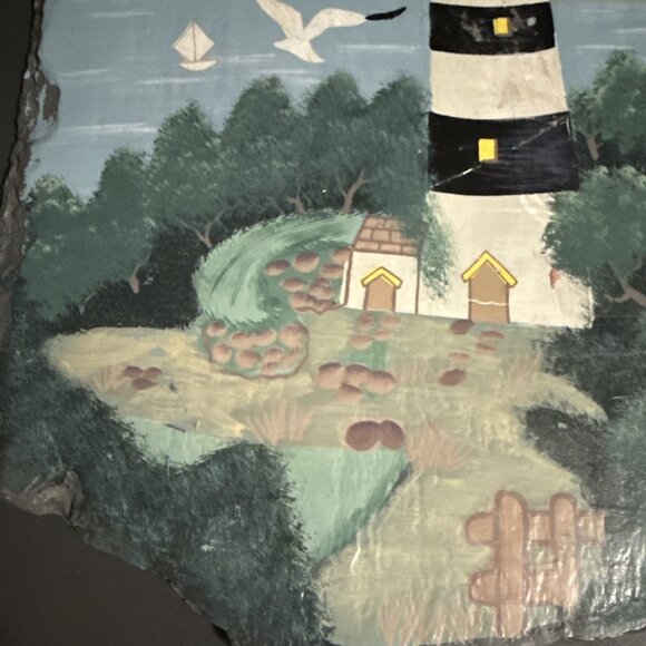 Vintage Young's Incorporated Slate Plaque Lighthouse Hand Painted 13"L x 10"W - Picture 7 of 16